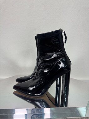 Alias Mae Black Patent Pointed Ankle Boots with Block Heel